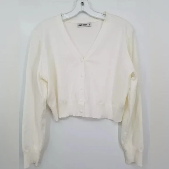 NEW [Grace Karin] Button-Up Cropped Long-Sleeved Cardigan Sweater Women’s Sz XL - Picture 7 of 16